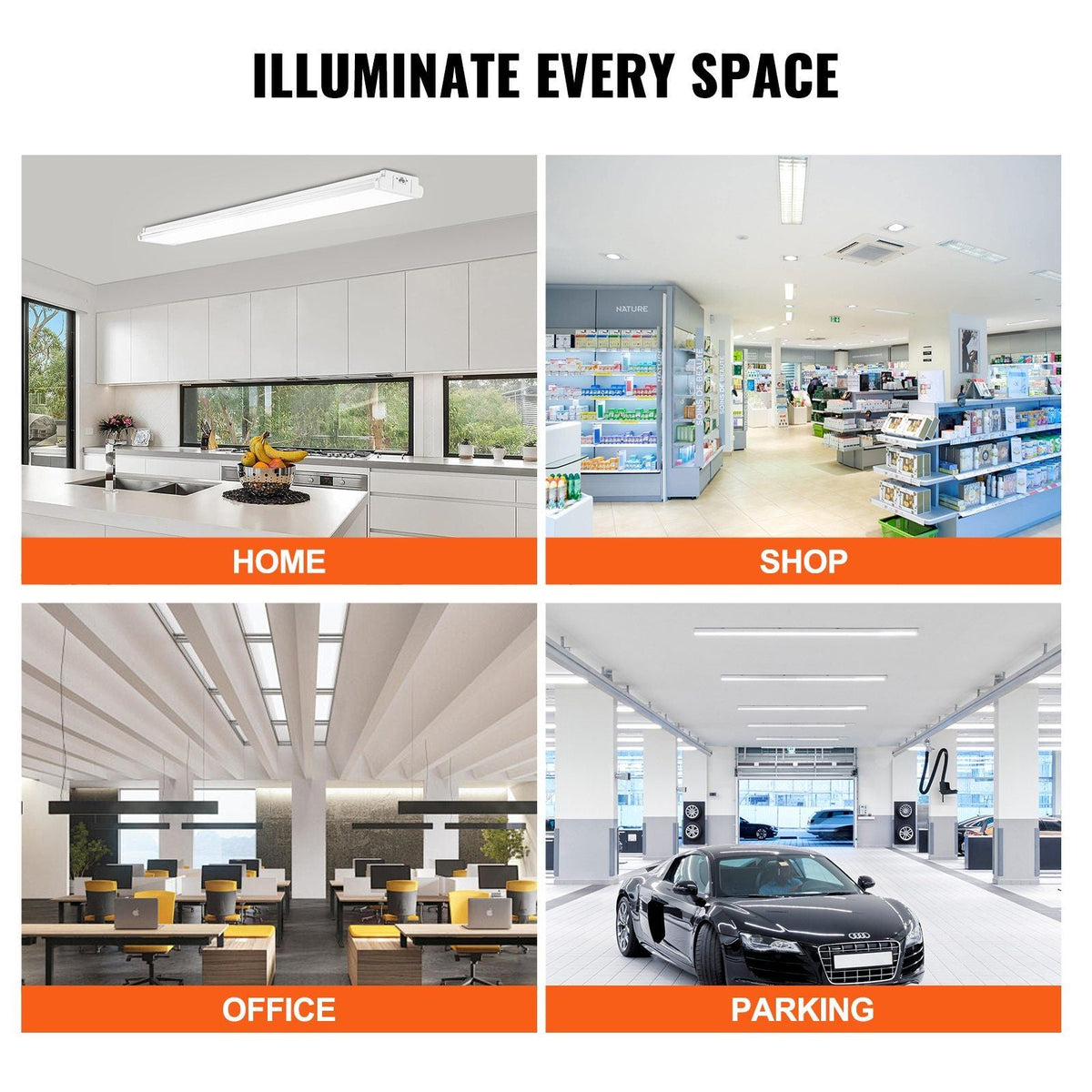 4FT LED Wraparound Light, 40W, 4500LM Flush Mount LED Shop Light, 6500K Daylight LED Kitchen Ceiling Lighting Fixtures, for Garage Office Laundry Craft Room Fluorescent Tube Replacement, ETL