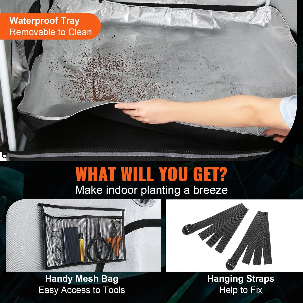 4x4 Grow Tent, 48'' x 48'' x 80'', High Reflective 2000D Mylar Hydroponic Growing Tent with Observation Window, Tool Bag and Floor Tray for Indoor Plants Growing
