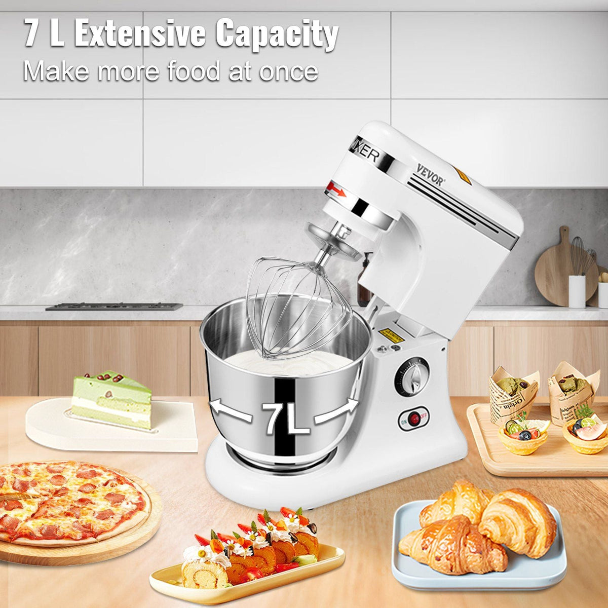600W Stand Mixer 11-Speed Tilt-Head Dough Mixer 7.4 Qt Bowl 3 Attachments