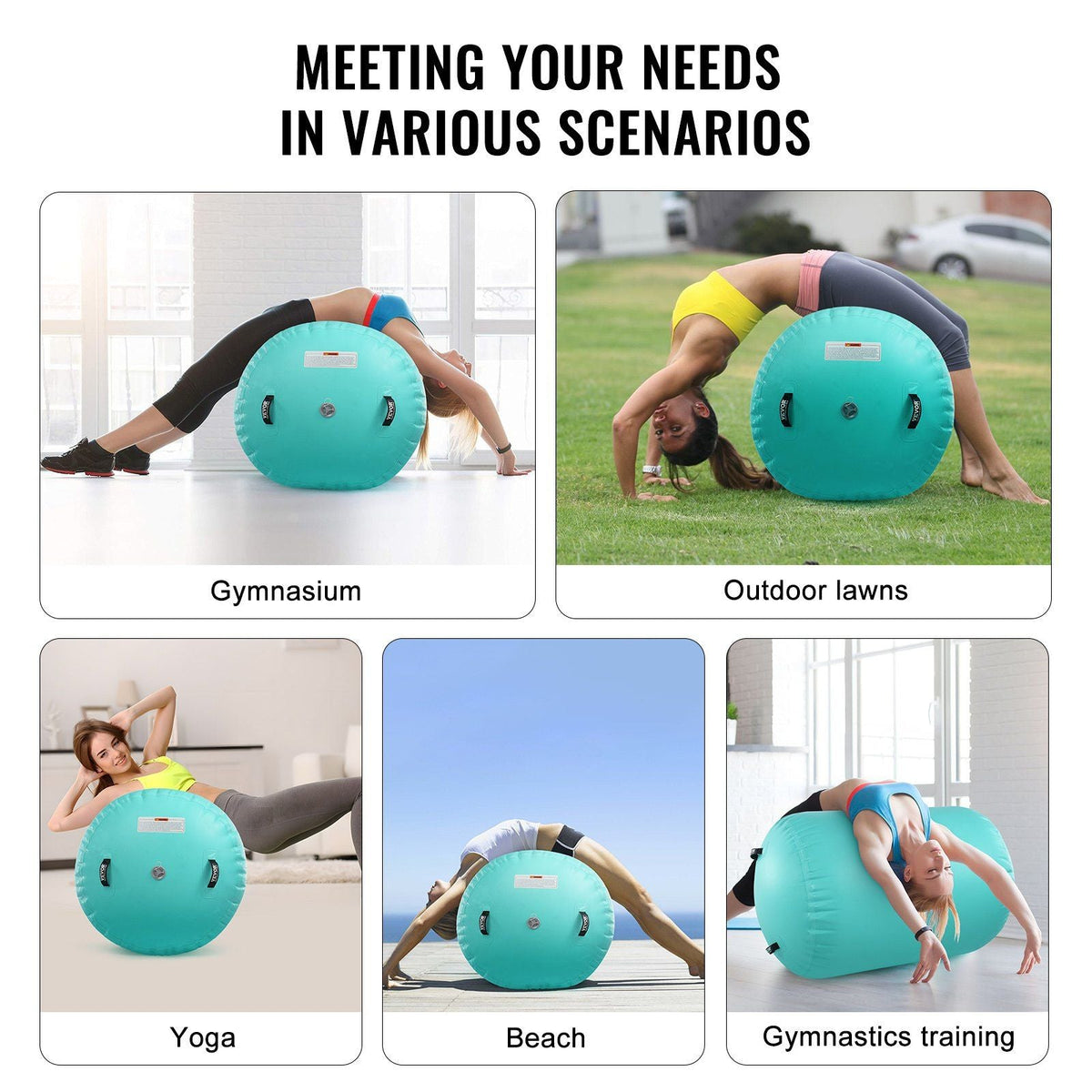 Air Mat Tumble Track Air Spot, Round Inflatable Air Roller, Air Barrel Gymnastic Equipment with Electric Pump, Tumbling Backbend Trainer for Home Use/Gym/Yoga/Cheerleading/Park/Water, Mint Green