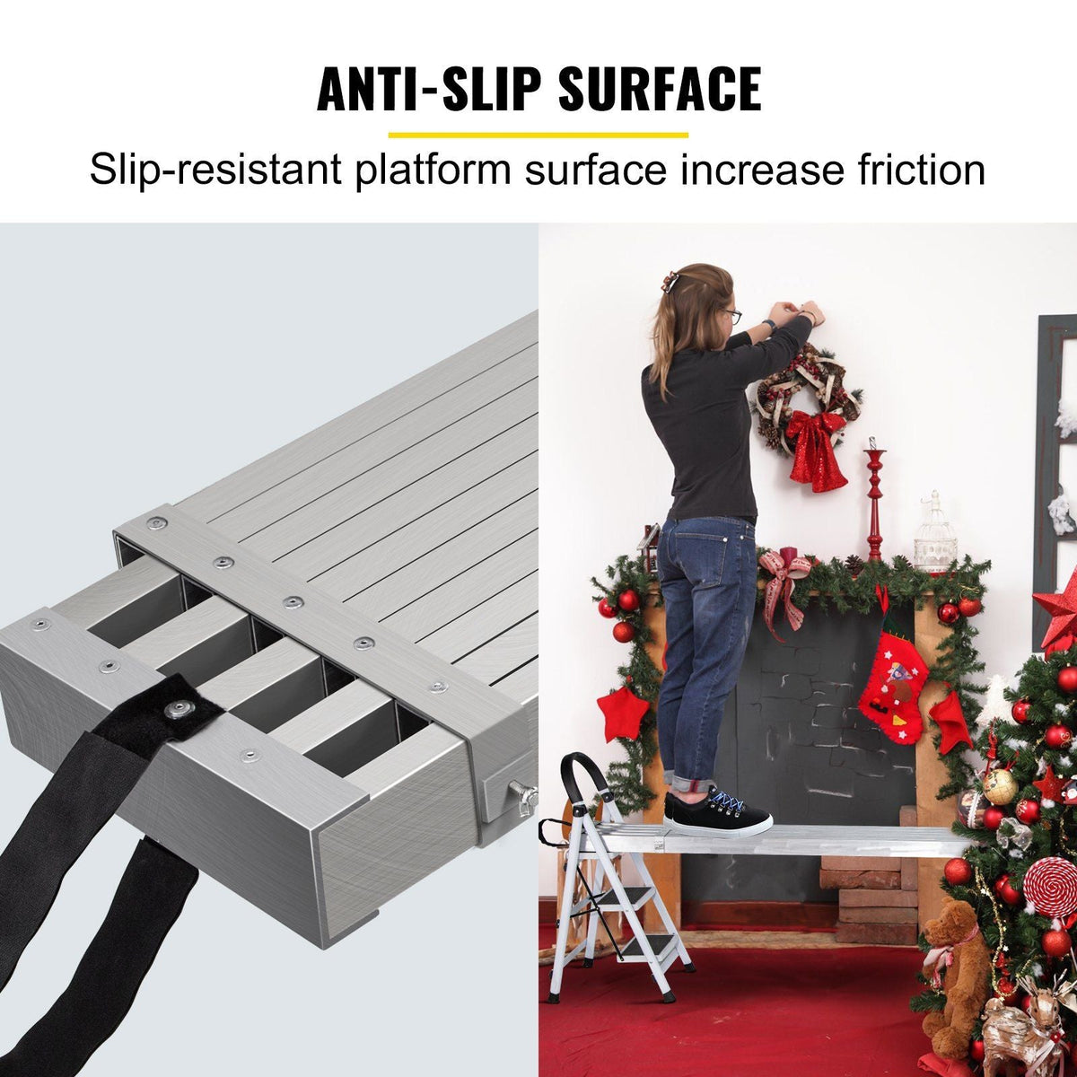 Aluminum Work Plank, 9-15ft Telescoping Plank, 440lbs Capacity Aluminum Extension Plank, 12.5 inch Width, Aluminum Scaffolding Plank with Skid-Proof Platform Scaffold Ladder Accessory