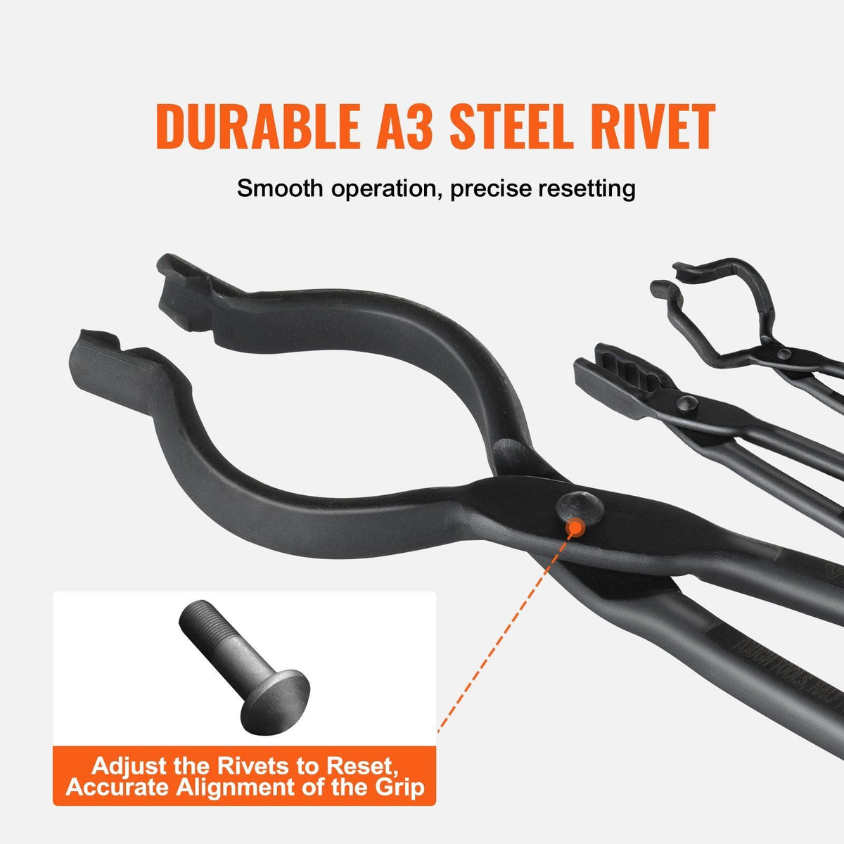 Blacksmith Tongs, 18' 3 PCS, V-Bit Bolt Tongs, Wolf Jaw Tongs and Z V-Bit Tongs, Carbon Steel Forge Tongs with A3 Steel Rivets, for Beginner and Seasoned Blacksmiths, Bladesmiths and Craftsmen