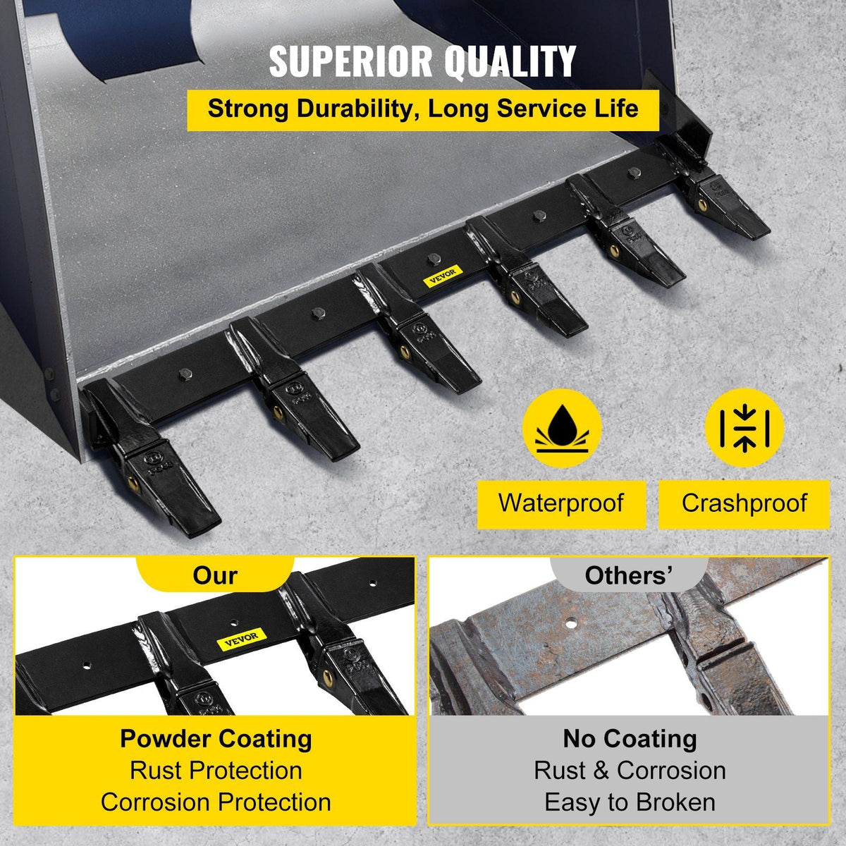 Bucket Tooth Bar, 48'' Inside Bucket Width Tractor Bucket Teeth, 9.84'' Teeth Space Tooth Bar for Loader Bucket 23TF, Bolt on Tooth Bucket Enables Penetration of Compacted Soil