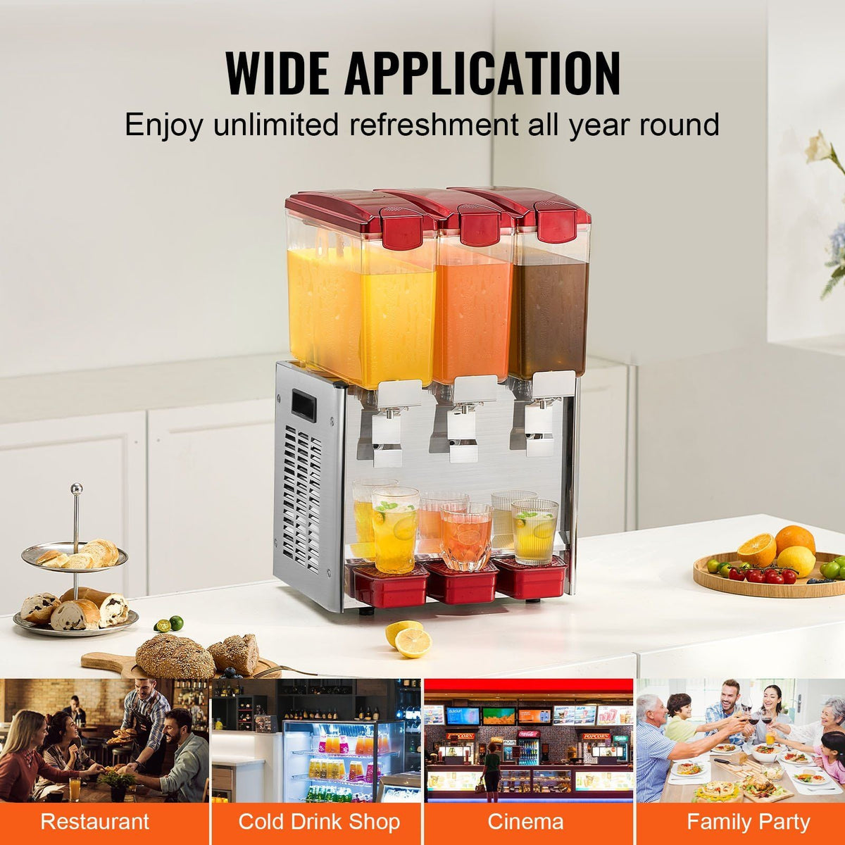 Commercial Beverage Dispenser 10L x 3 Tanks Cold Juice Ice Drink Dispenser