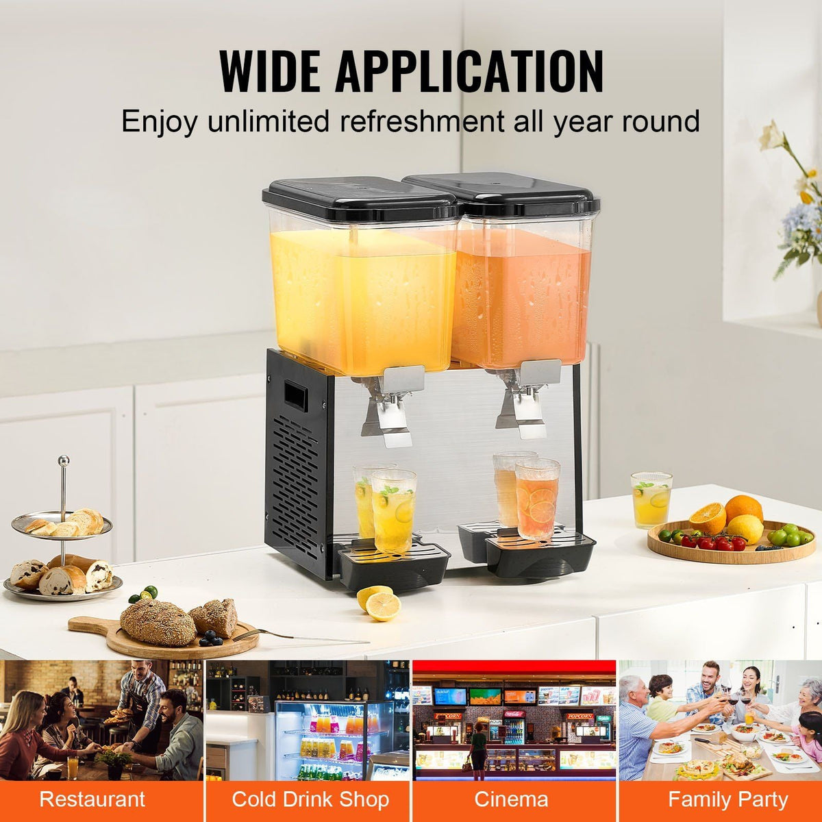 Commercial Beverage Dispenser 18L x 2 Tanks Cold Juice Ice Drink Dispenser
