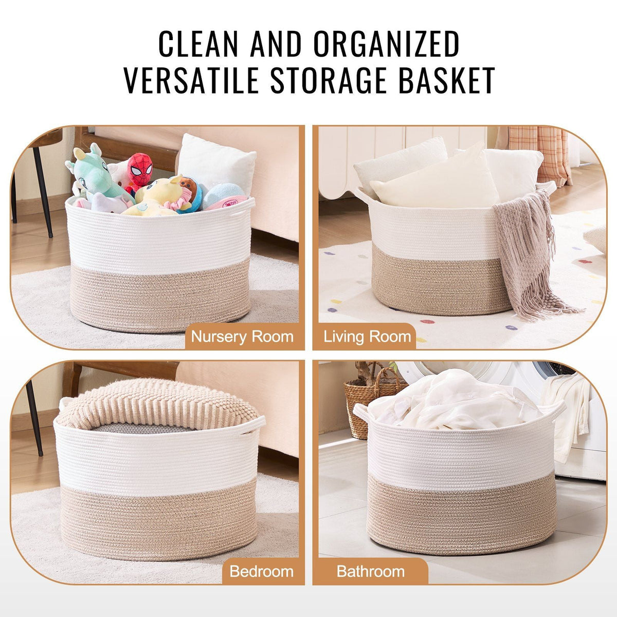 Cotton Rope Storage Basket 87L Woven Blanket Basket 22 x 22 x 14 in