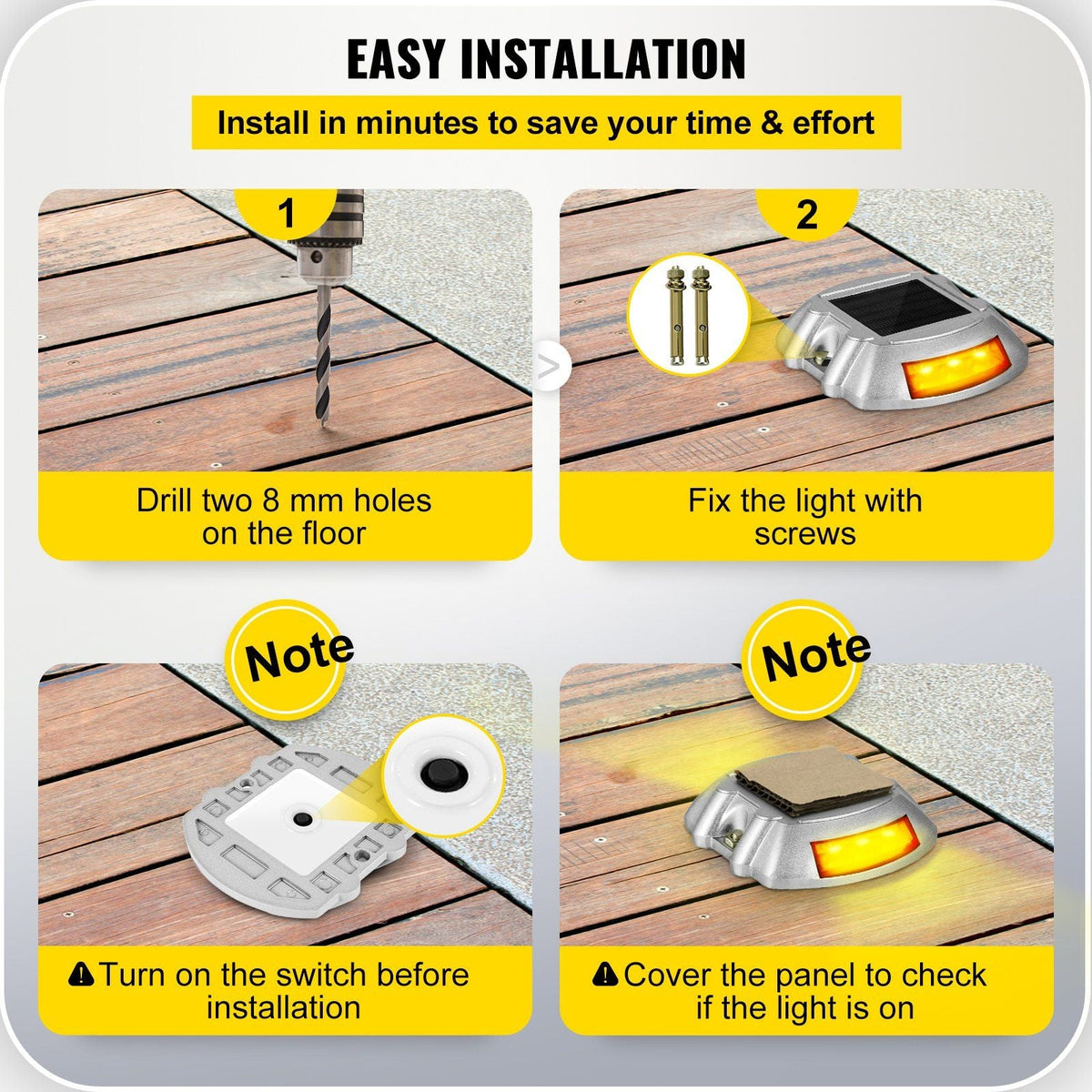 Driveway Lights, 4-Pack Solar Driveway Lights with Switch Button, Solar Deck Lights Waterproof, Wireless Dock Lights 6 LEDs for Path Warning Garden Walkway Sidewalk Steps, LED Bright Orange
