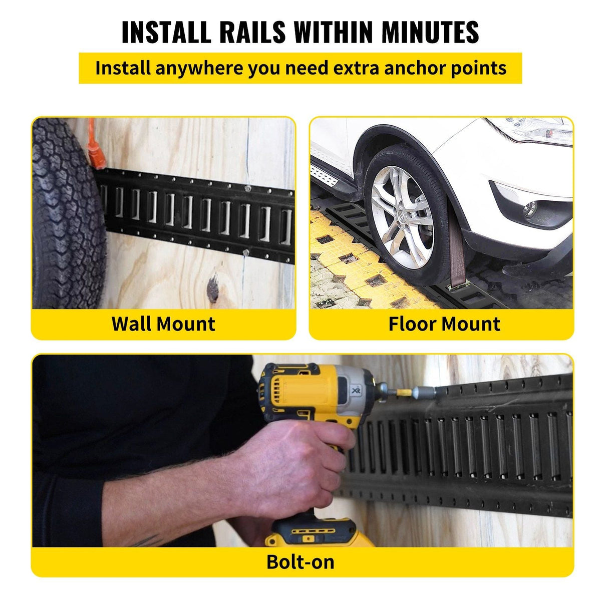 E-Track Tie-Down Rail, 4PCS 5-FT Steel Rails w/Standard 1"x2.5" Slots, Compatible with O and D Rings & Tie-Offs and Ratchet Straps & Hooked Chains, for Cargo and Heavy Equipment Securing