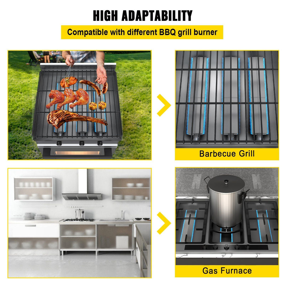 Grill Burners, Stainless Steel BBQ Burners Replacement, 4 Packs Grill Burner Replacement, Flame Grill with 15.9" Length Barbecue Replacement Parts with Evenly Burning for for Premium Gas Grills