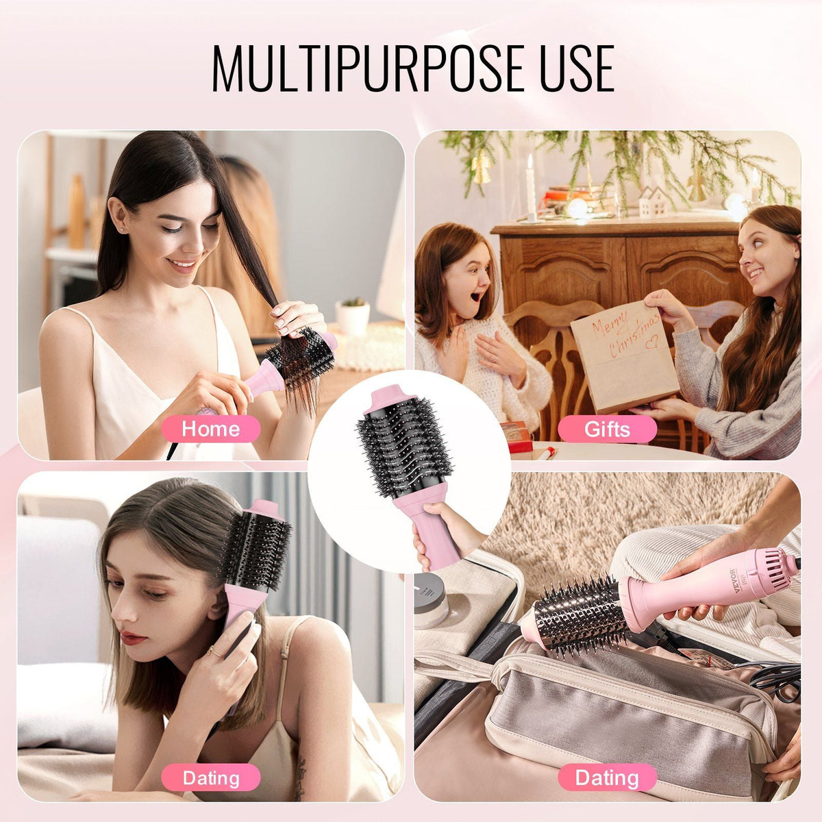 Hair Blow Dryer Brush, Ionic Hot Air Styling Brush with 2.6" & 2.95" Head