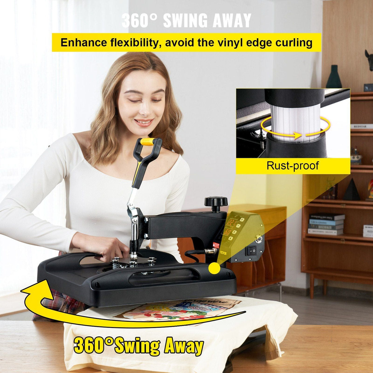 Heat Press 15x15, Upgraded Heat Press Machine 5 in 1, Anti-Scald, Fast-Heating, Swing Away Digital Control Multifunction Heat Press for Sublimation Combo for T-Shirt Hat Cap Mug Plate, Black