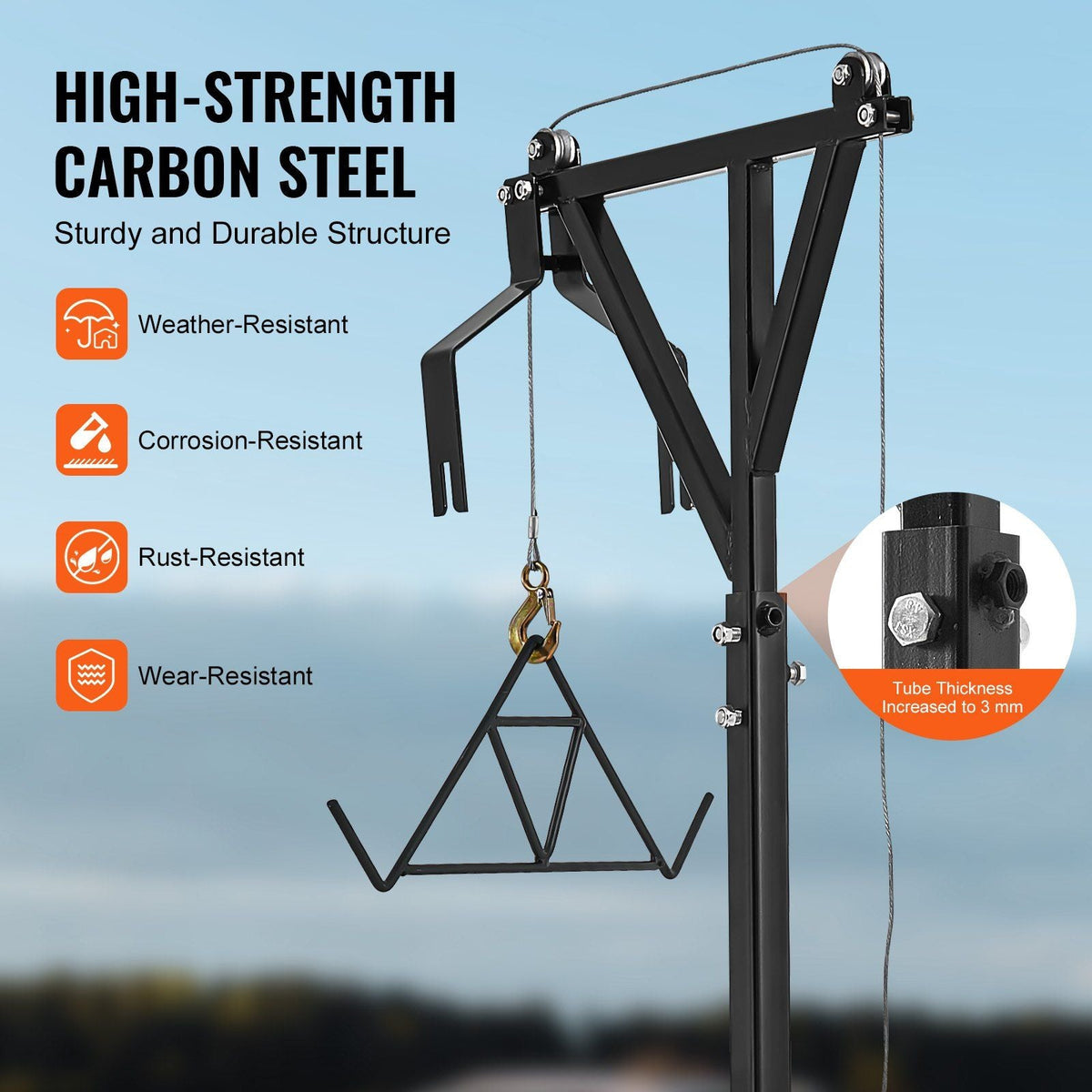 Hitch Mounted Deer Hoist Hitch Game Hoist 600lbs Winch Swivel with Gambrel