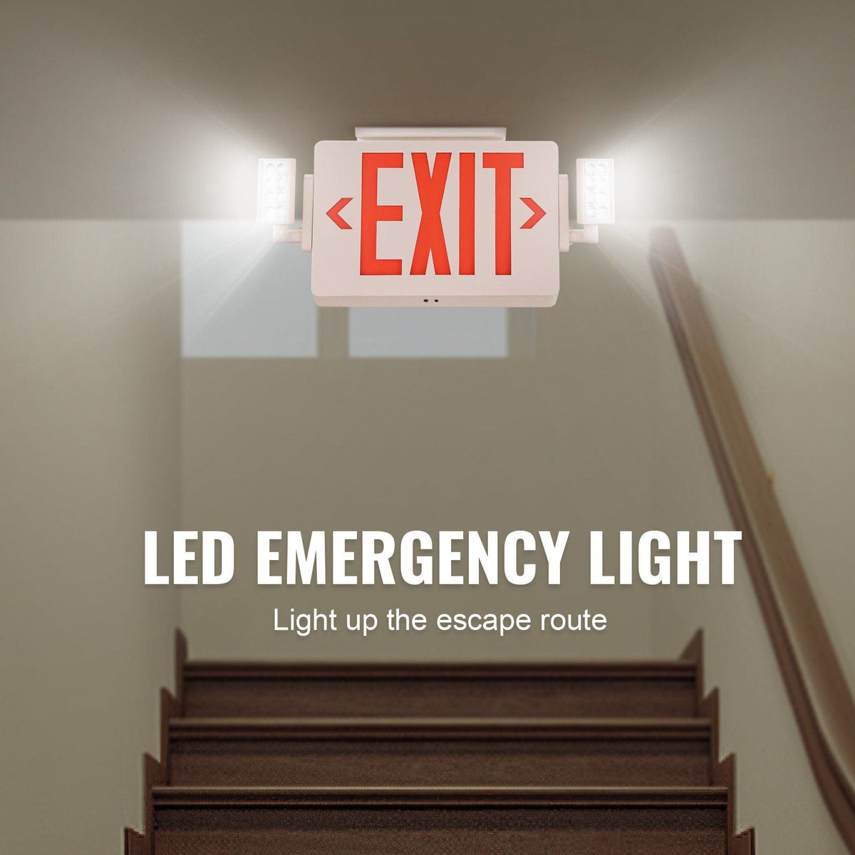 LED Exit Sign with Emergency Lights, Two Heads Emergency Exit Light with Battery Backup, Combo Red Letter Fire Exit Lighting, Commercial Exit Signs for Business, White Tested to UL Standards