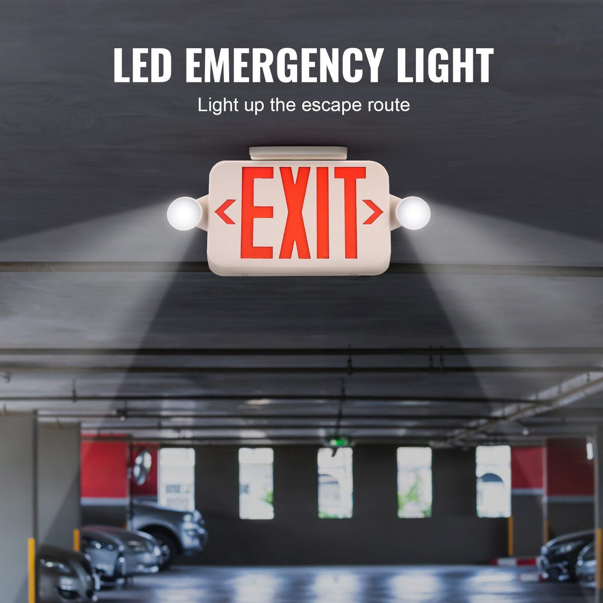 LED Exit Sign with Emergency Lights, Two LED Adjustable Heads Emergency Exit Light with Battery Backup, Combo Red Letter Fire Exit Lighting, Commercial Exit Signs, Tested to UL Standards, 4 Pack