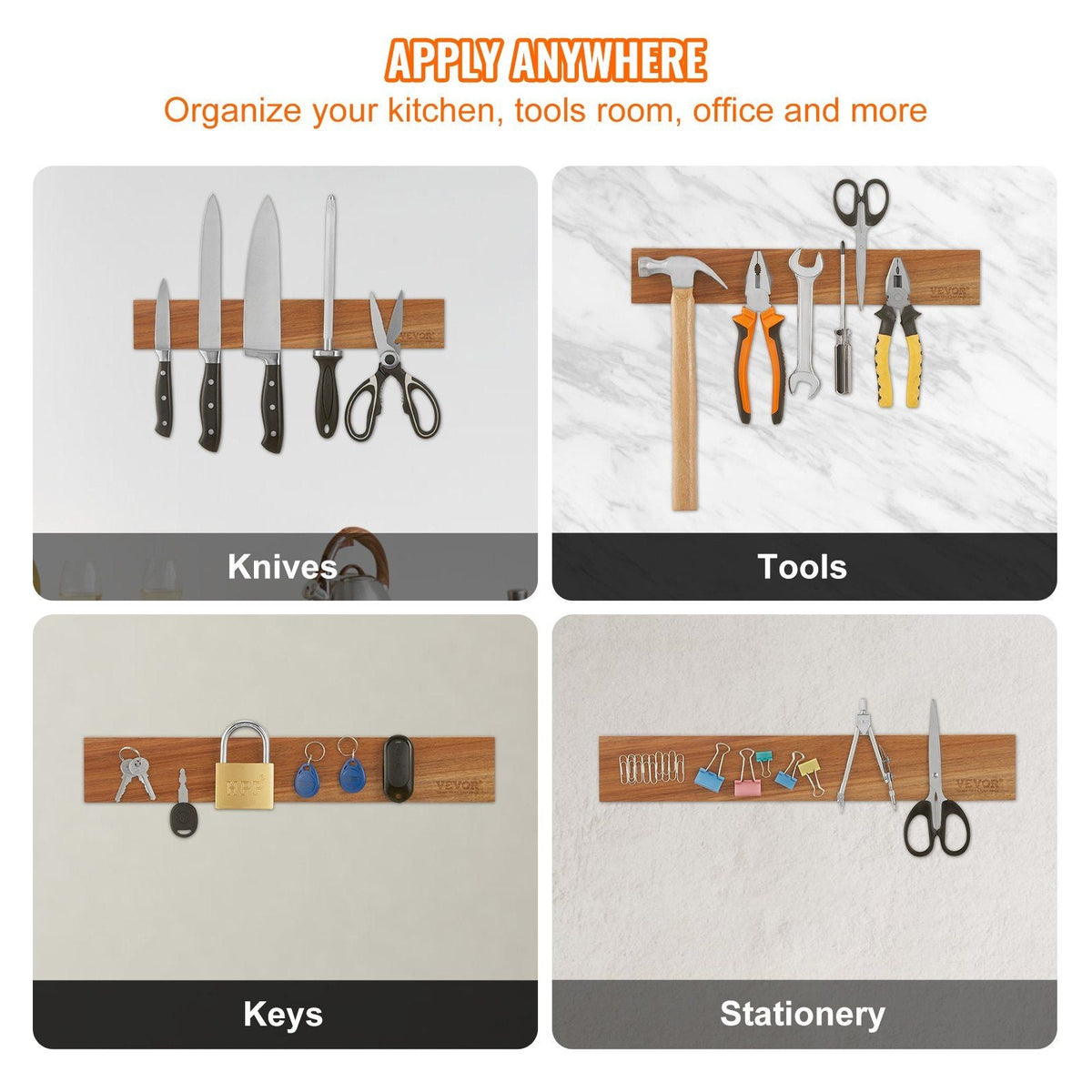 Magnetic Knife Holder with Enhanced Strong Magnet, 16" No Drilling Knife Strips Organizer for Wall, Multifunctional Storage Acacia Wood Knives Rack, Knife Bar for Kitchen Knives, Utensils, Tools