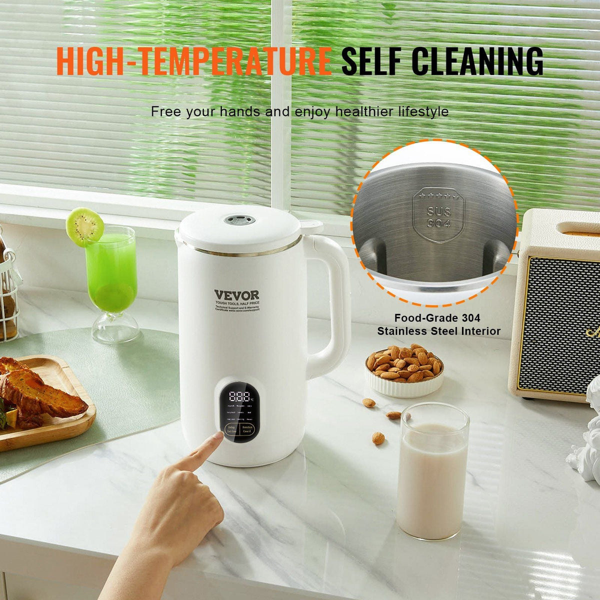 Nut Milk Maker, 9-in-1 Soy Milk Maker with 12-Leaf Blades, 800ML Automatic Pant Based Soy/Oat Milk Maker with High Temperature Auto-Cleaning, 1-18 Hours Timer, Keep Warm, LCD Screen