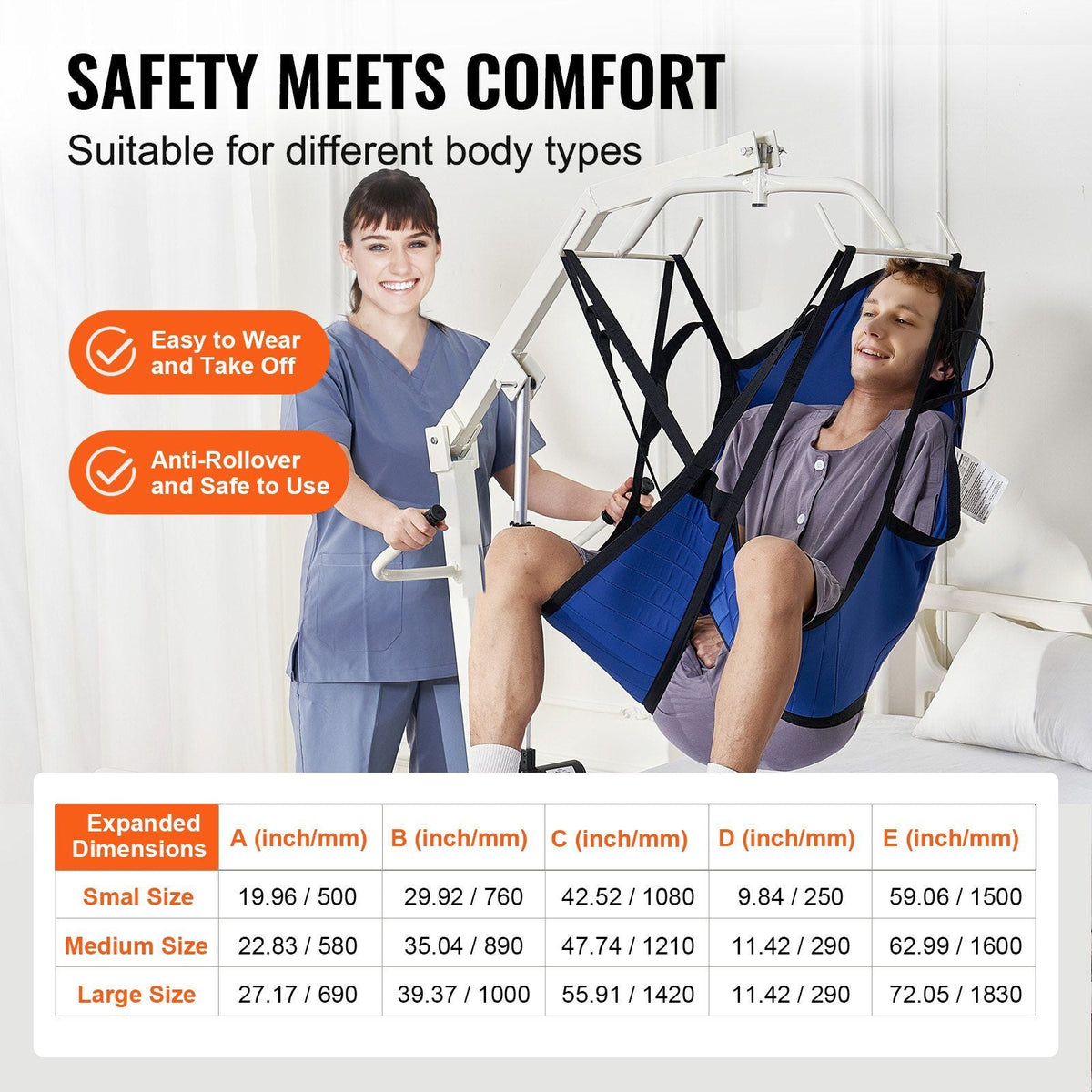 Patient Lift Sling with Head Support Large-Size U Shape Divided Leg Sling
