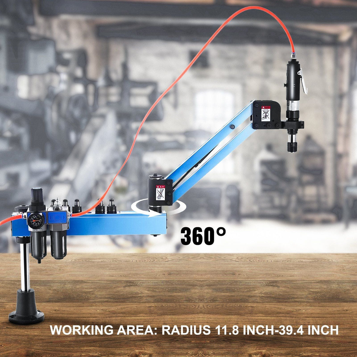 Pneumatic Tapping Machine, M3-M12 Tap Collets 1200mm 360° Multi-directions Pneumatic Air Tapper Universal Flexible Arm Drilling Threading Machine