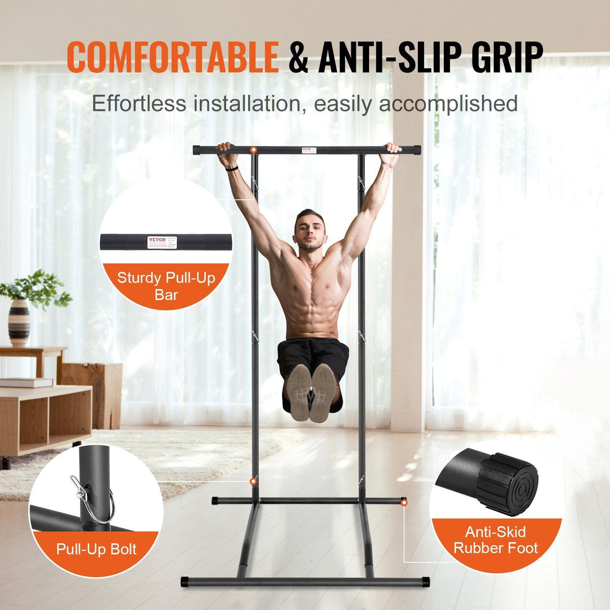 Power Tower Dip Station, 2-Level Height Adjustable Pull Up Bar Stand, Multi-Function Strength Training Workout Equipment, Home Gym Fitness Dip Bar Station, 220LBS Weight Capacity, Black