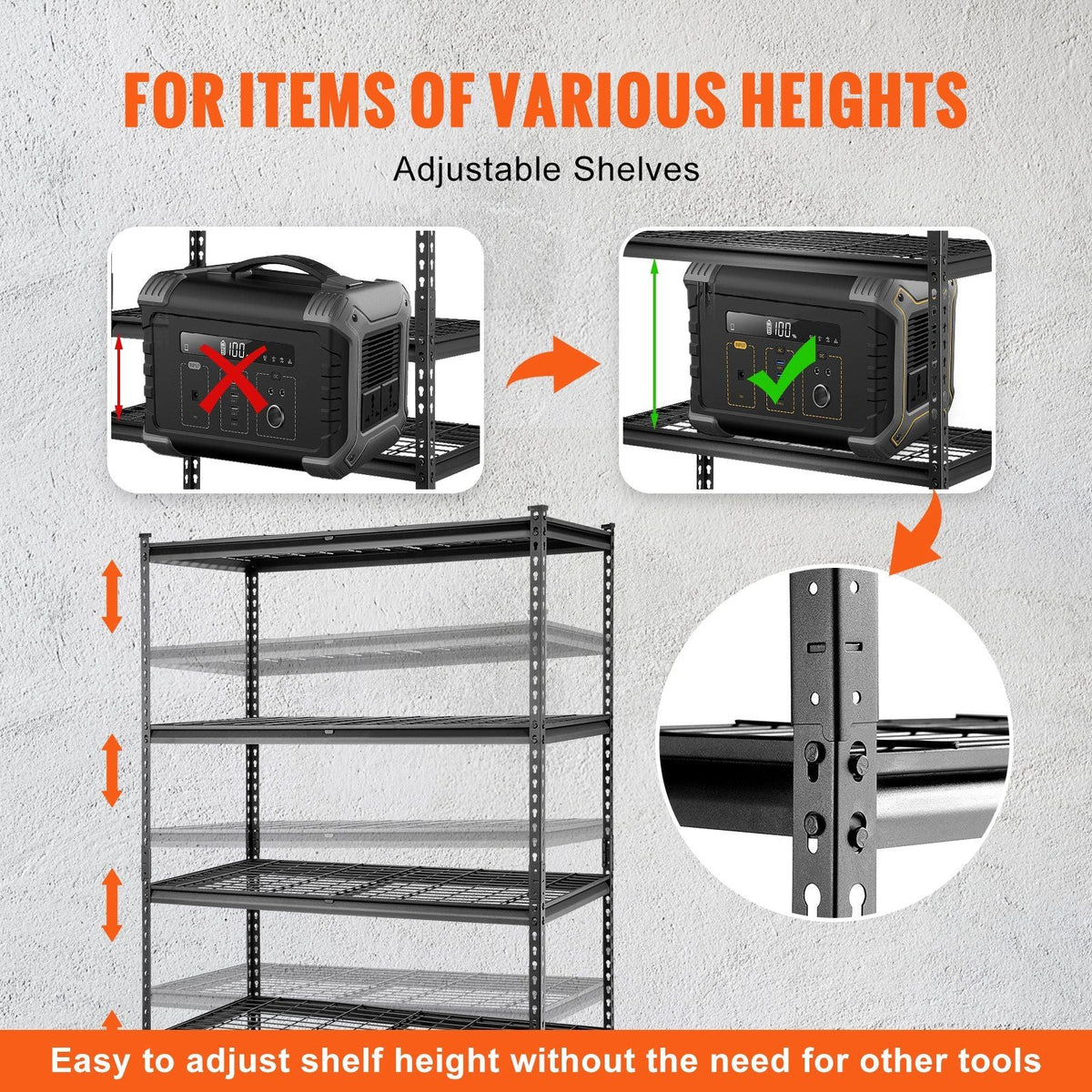 Storage Shelving Unit, 5-Tier Adjustable, 2000 lbs Capacity, Heavy Duty Garage Shelves Metal Organizer Wire Rack, Black, 48" L x 24" W x 72" H for Kitchen Pantry Basement Bathroom Laundry Closet