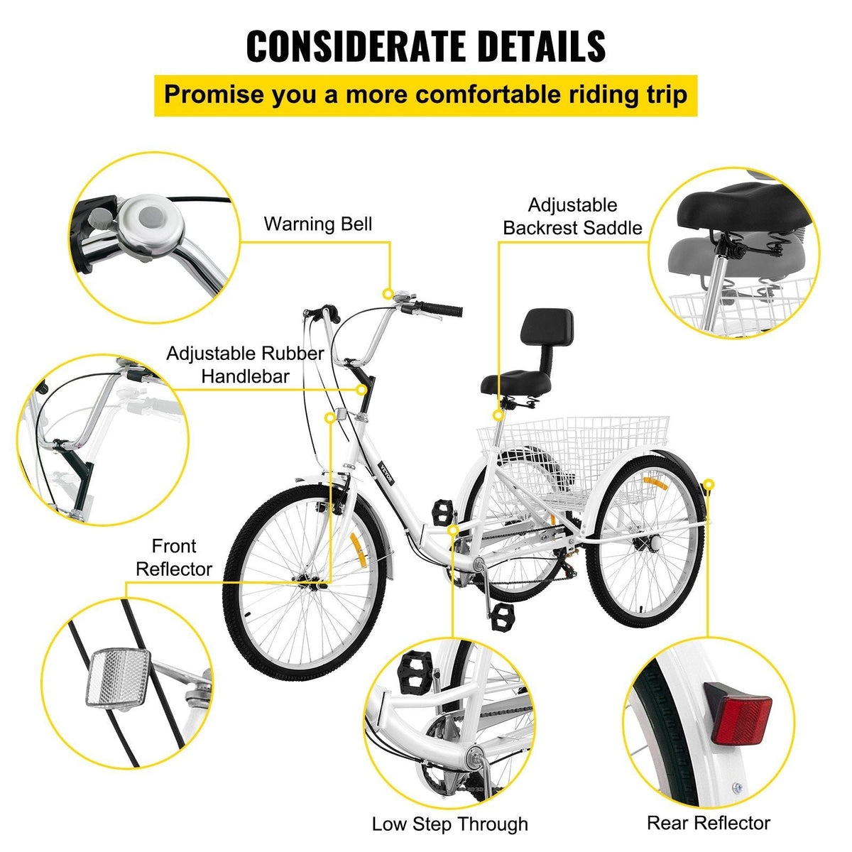 Tricycle Adult 26'' Wheels Adult Tricycle 7-Speed 3 Wheel Bikes For Adults Three Wheel Bike For Adults Adult Trike Adult Folding Tricycle Foldable Adult Tricycle 3 Wheel Bike Trike For Adults