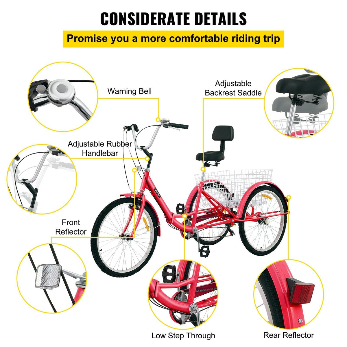 Tricycle Adult 26'' Wheels Adult Tricycle 7-Speed 3 Wheel Bikes For Adults Three Wheel Bike For Adults Adult Trike Adult Folding Tricycle Foldable Adult Tricycle 3 Wheel Bike Trike For Adults