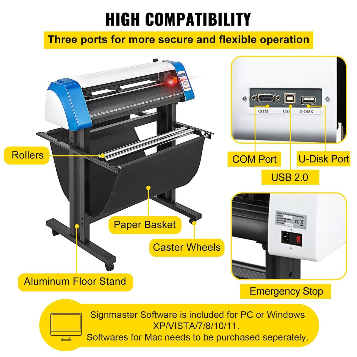 Vinyl Cutter 34 Inch Vinyl Cutter Machine Semi-Automatic DIY Vinyl Printer Cutter Machine Manual Positioning Sign Cutting with Floor Stand Signmaster Software