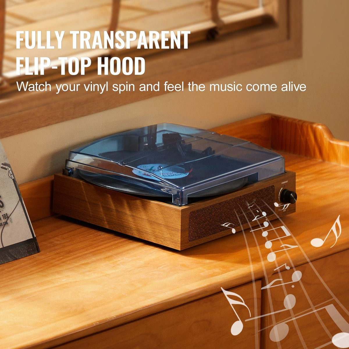 Vinyl Record Player, 3-Speed, Belt Driven Turntable Record Player with Built-in 3W Speaker Magnetic Cartridge, Support 33/45/78 RPM Bluetooth Aux in RCA Output, for 7/10 /12 in Vinyl Records