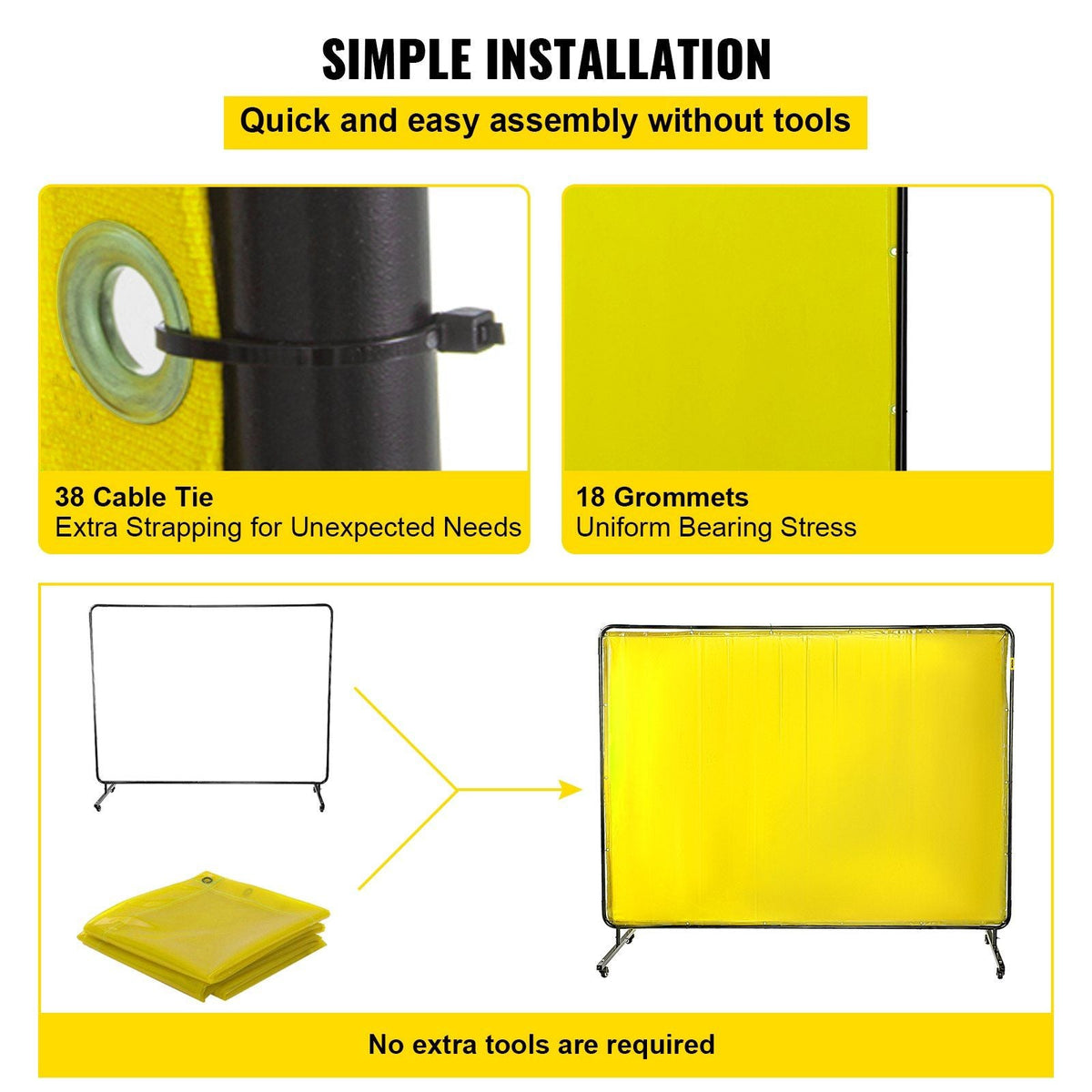 Welding Screen with Frame 8' x 6', Welding Curtain with 4 Wheels, Welding Protection Screen Yellow Flame-Resistant Vinyl, Portable Light-Proof Professional