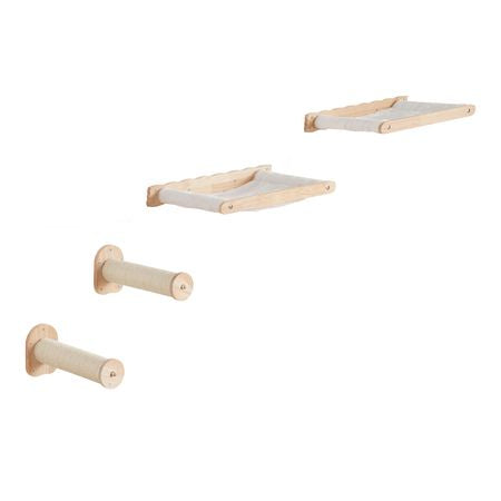 Wall Mounted Cat Shelves, Cat Wall Shelves and Perches with Jumping Posts & Hammocks, Cat Furniture Set up to 40 lbs, Removable & Washable Coral Fleece for Sleeping, Playing, Climbing, Set of 4