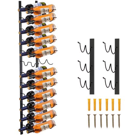 Wall Mounted Wine Rack, 12x2 Bottles Wine Holder Towel Rack, Black Steel Vertical Wine Rack, Modern Decorative Wall Mounted Wine Bottle Holder, Forward Design Simple Storage Wall Rack 48x11x1 In