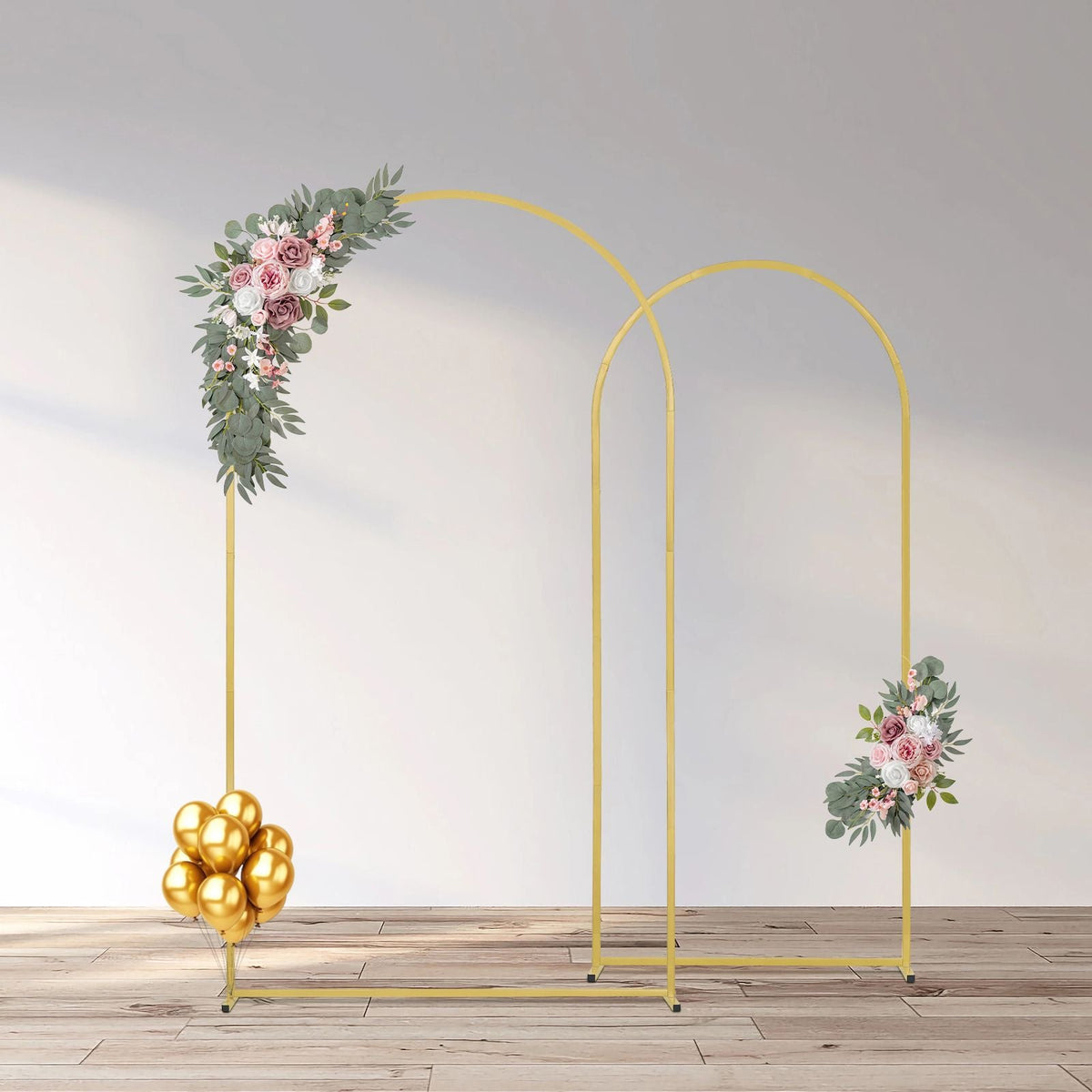Wedding Arch Backdrop Stand, 7.2FT & 6FT, Set of 2 Stand with Case Connection & Chassis Crossbar Design, Easy-to-Assemble Gold Stand with Premium Metal, Fit for Birthday, Celebration, Holiday