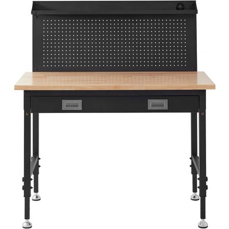 Workbench Adjustable Height 28-39.5" Work Bench For Garage Oak Plank & Carbon Steel Heavy Duty Workbench 2000lbs Weight Capacity Bench top Size 48x24" Hardwood Workbench 3m Cable 30 Hooks