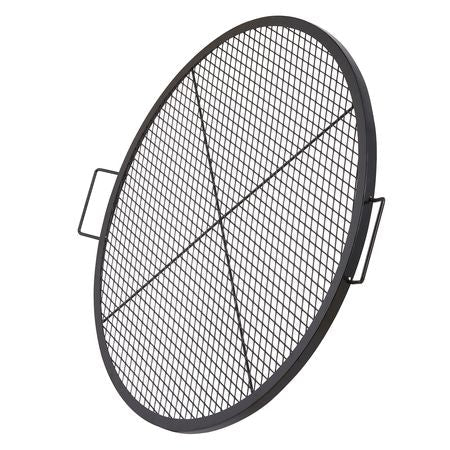 X-Marks Fire Pit Grill Grate, Round Cooking Grate, Heavy Duty Steel Campfire BBQ Grill Grid with Handle and Support X Wire, Portable Camping Cookware for Outside Party & Gathering, 36 Inch Black