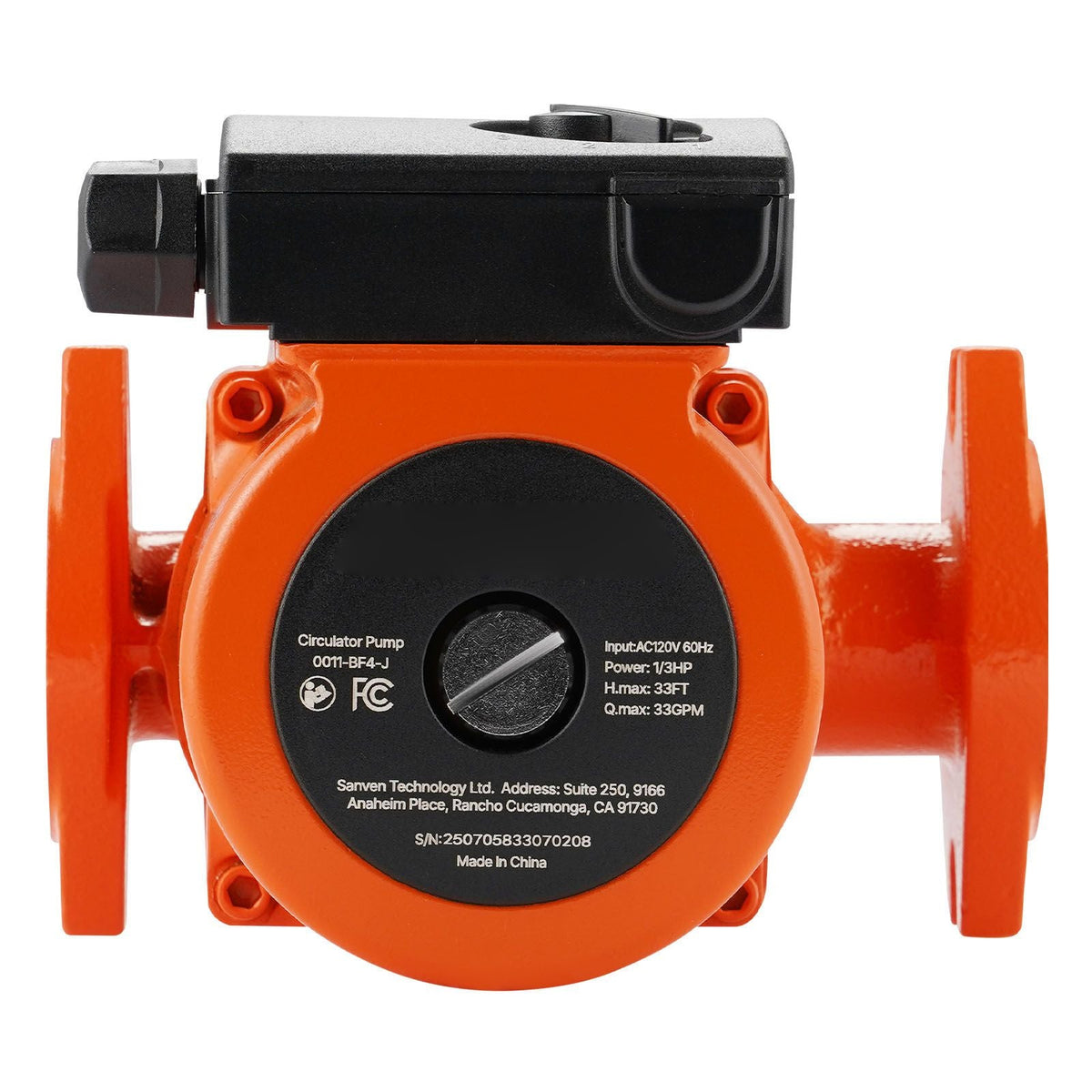 0011-BF4-J Cast Iron Circulator Pump, 33 GPM, AC 120V 33 ft Hot Water Recirculating Circulation Pump, 1-1/4 in Flange Connection, 3-Speed Adjustment, Quiet Operation, for Home Heating System