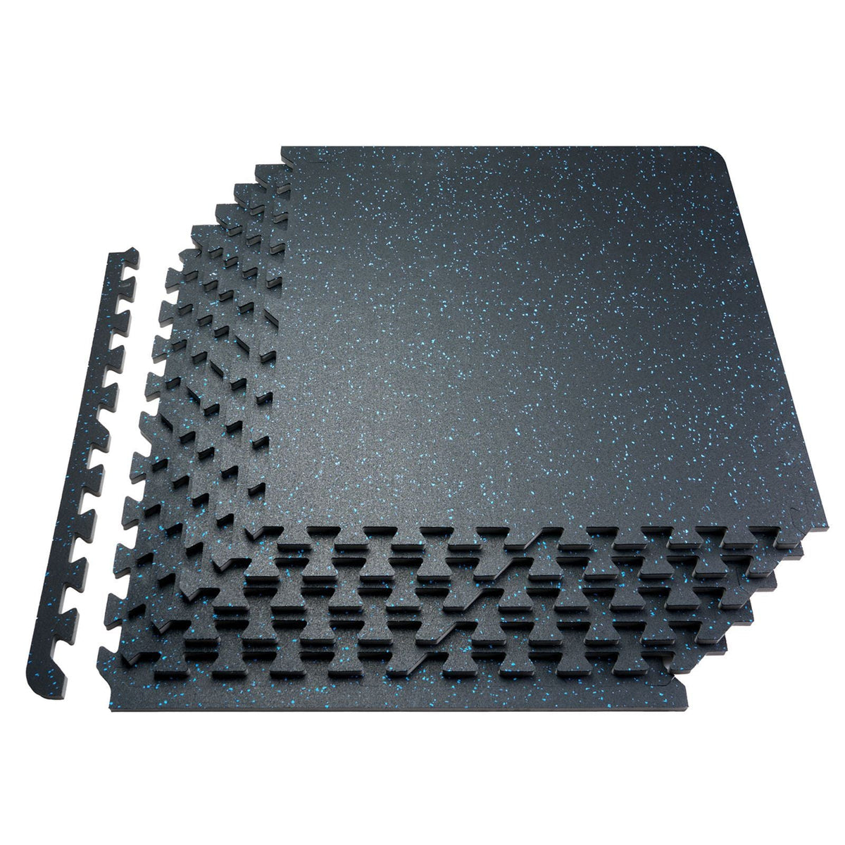 0.56 Inch Thick Gym Floor Mats, 12 Tiles Rubber Top with EVA Foam, 25" x 25" Gym Flooring Workout Mats with 48 sq.ft Coverage, Interlocking Puzzle Gym Mats for Gym, Home, Garage, Black & Blue