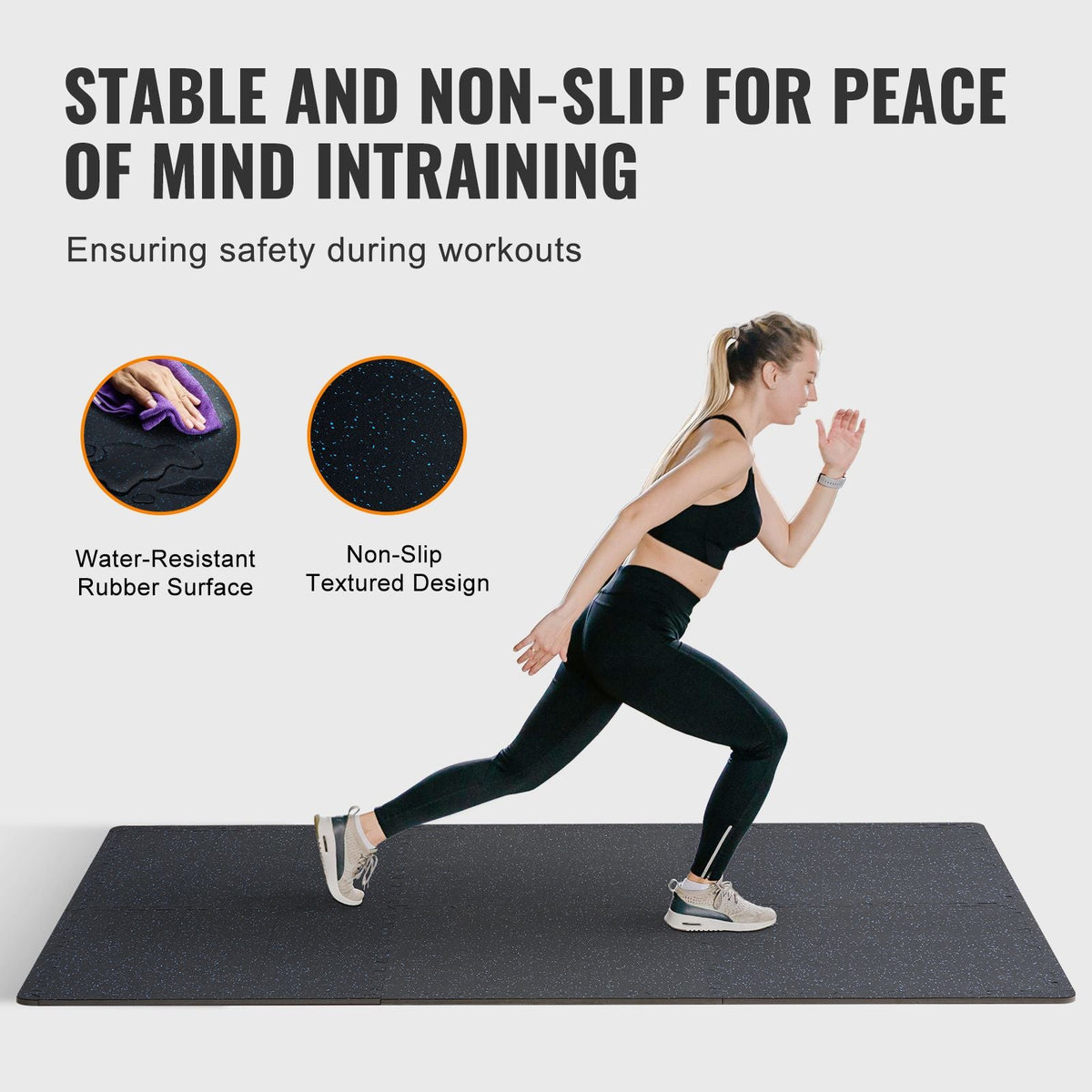 0.56 Inch Thick Gym Floor Mats, 12 Tiles Rubber Top with EVA Foam, 25" x 25" Gym Flooring Workout Mats with 48 sq.ft Coverage, Interlocking Puzzle Gym Mats for Gym, Home, Garage, Black & Blue