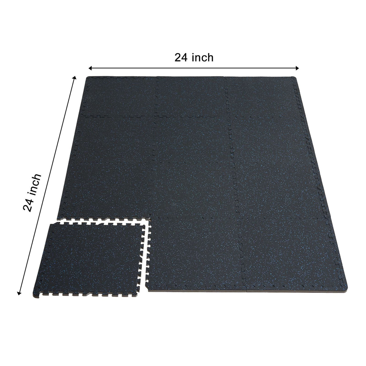 0.56 Inch Thick Gym Floor Mats, 12 Tiles Rubber Top with EVA Foam, 25" x 25" Gym Flooring Workout Mats with 48 sq.ft Coverage, Interlocking Puzzle Gym Mats for Gym, Home, Garage, Black & Blue