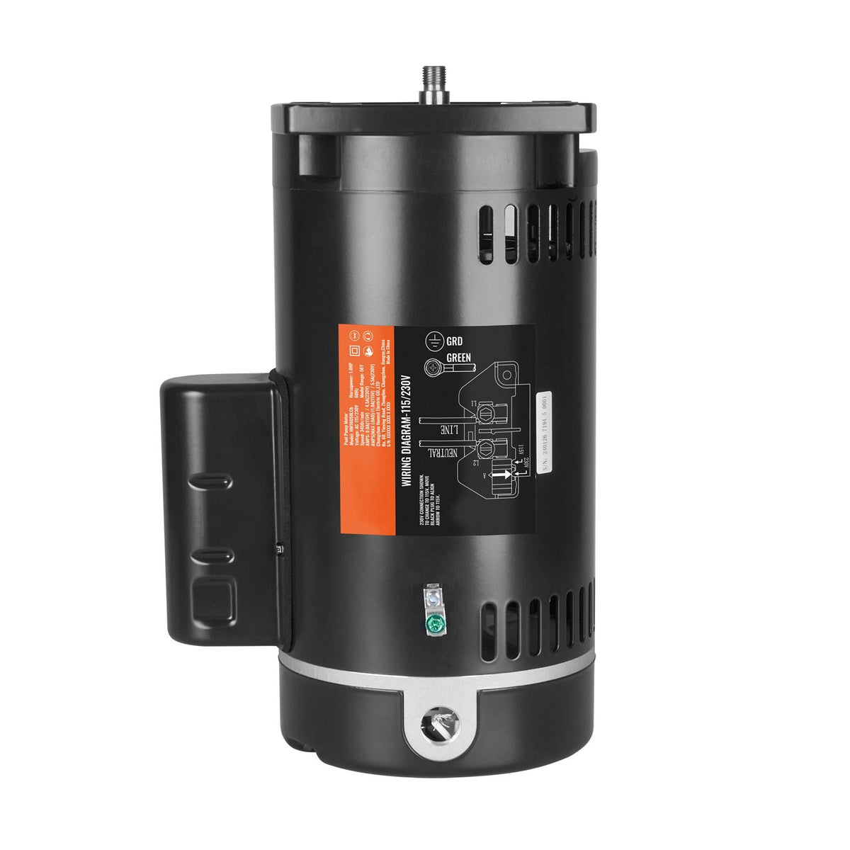 1 HP Pool Pump Motor, 56Y Frame, 115V(9 Amps)/230V(4.5 Amps) 3450RPM, 60Hz, 1.25 Service Factor, 90μF/250V Capacitor, CCW Rotation Square Flange Replacement Motor