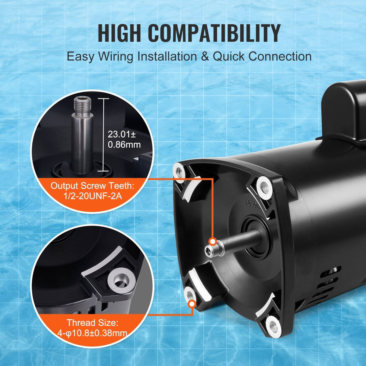 1 HP Pool Pump Motor, 56Y Frame, 115V(9 Amps)/230V(4.5 Amps) 3450RPM, 60Hz, 1.25 Service Factor, 90μF/250V Capacitor, CCW Rotation Square Flange Replacement Motor