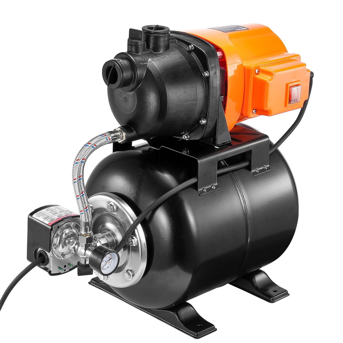 1 HP Shallow Well Pump with Pressure Tank, 1000 GPH/3700 L/H, Automatic Irrigation Water Booster Pump with 164 ft Lift 20/40 PSI Pressure Switch, Thermoplastic Pump Head for Home Garden Lawn