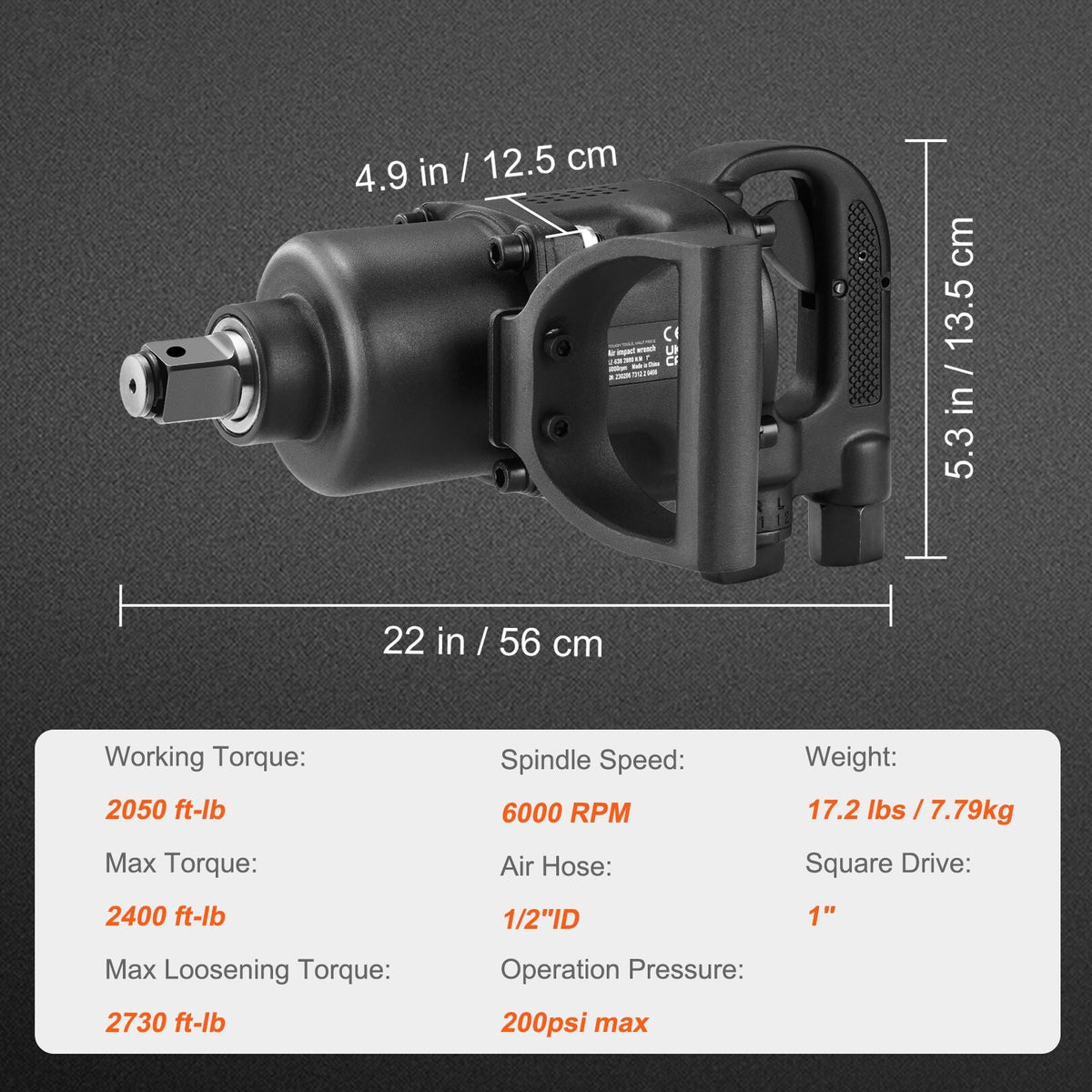 1 Inch Air Impact Wrench, Up to 2730 ft-lbs Reverse Torque Output 1" Pneumatic Impact Gun Lightweight w/ 2 Handles for Heavy Duty Repairs and Maintenance