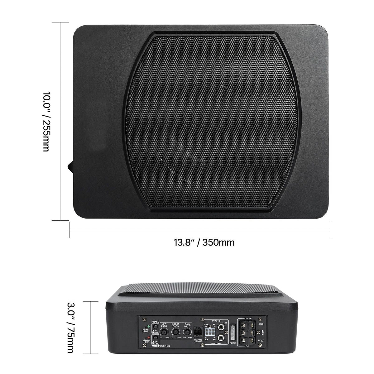 10" 240W Underseat Car Subwoofer, Slim Powered Car Subwoofers Under the Seat, Low Profile Audio Sub Built-in Amplifier, High/Low Level Input & Volume Controller for SUVs, Car, Truck, RV