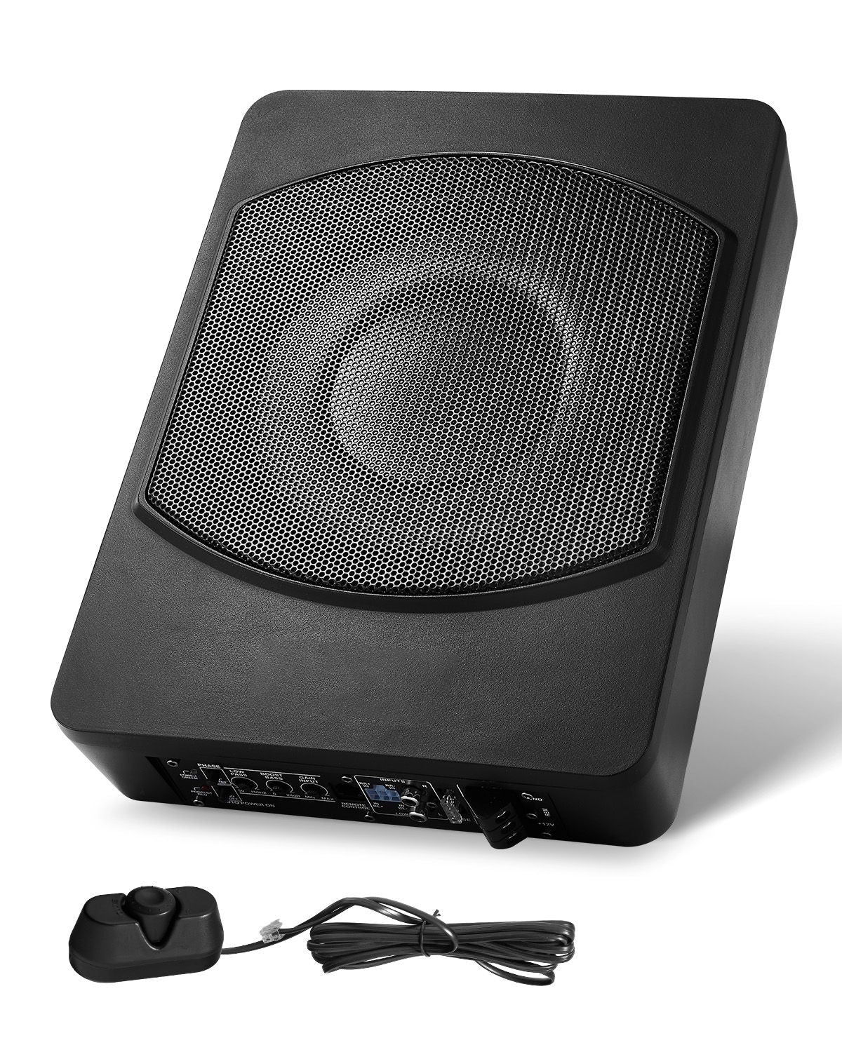 10" 240W Underseat Car Subwoofer, Slim Powered Car Subwoofers Under the Seat, Low Profile Audio Sub Built-in Amplifier, High/Low Level Input & Volume Controller for SUVs, Car, Truck, RV