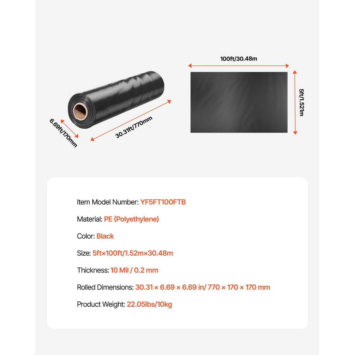 10 Mil Plastic Sheeting Heavy Duty 5' x 100', Thick Plastic Sheeting Roll, Plastic Drop Cloth Painters Tarp, Polyethylene Covering for Crawl Space Vapor Barrier, Multi-Purpose, Black