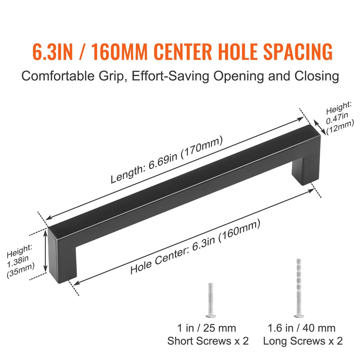 10 Pack Cabinet Pulls, 6.3in / 160mm Center to Center Slim Square Kitchen Cabinet Drawer, Stainless Steel Modern Kitchen Cupboard Door Handles for Kitchen Bathroom Bar Hardware Matte Black