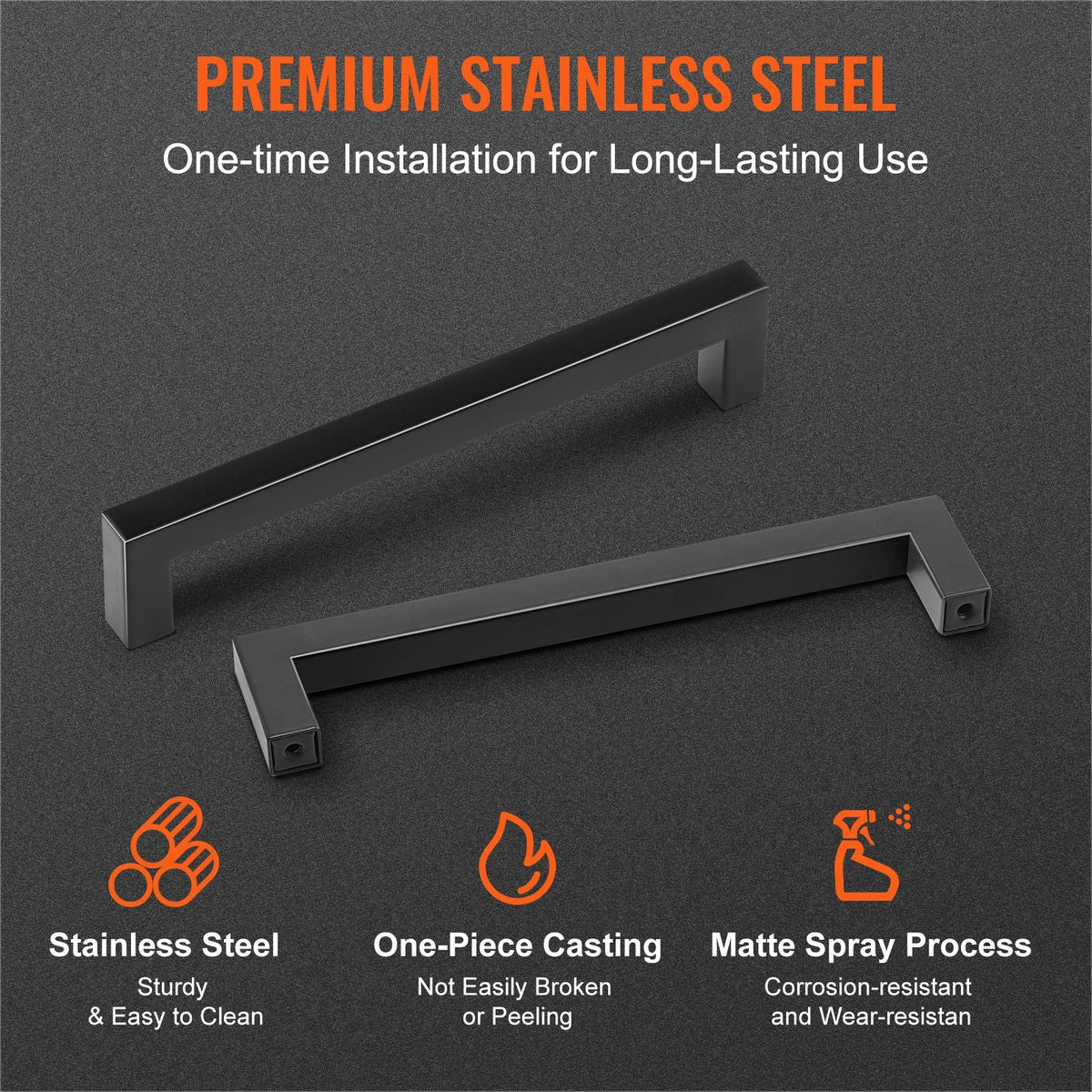 10 Pack Cabinet Pulls, 6.3in / 160mm Center to Center Slim Square Kitchen Cabinet Drawer, Stainless Steel Modern Kitchen Cupboard Door Handles for Kitchen Bathroom Bar Hardware Matte Black