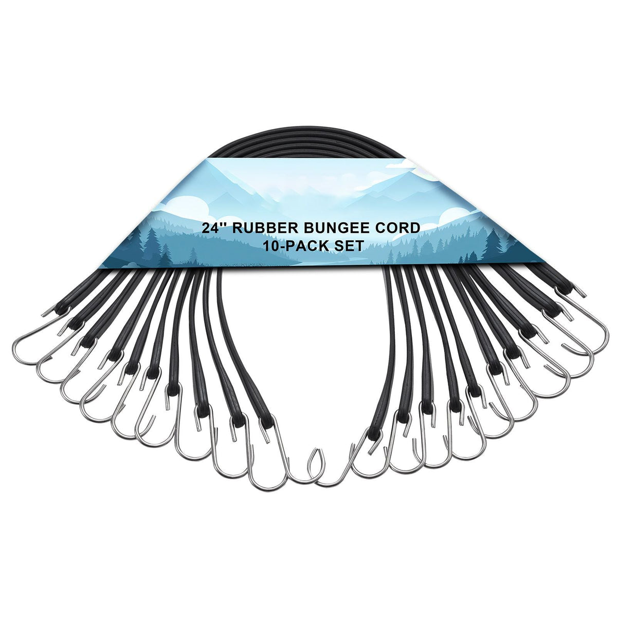 10 Piece Flat Bungee Cord, 20 mm Heavy Duty Bungee Straps with Steel S-Hooks, 24" Elastic Bungee Rope for Cargo, Tarps, Trucks and Tent, Black