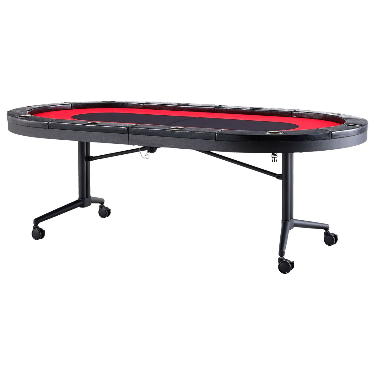 10 Player Foldable Poker Table, Blackjack Texas Holdem Poker Table with Padded Rails and Stainless Steel Cup Holders, Portable Folding Card Board Game Table, 90" Oval Casino Leisure Table