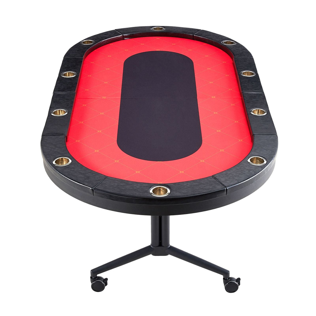 10 Player Foldable Poker Table, Blackjack Texas Holdem Poker Table with Padded Rails and Stainless Steel Cup Holders, Portable Folding Card Board Game Table, 90" Oval Casino Leisure Table